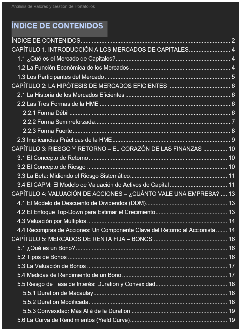 nachio_134's tweet photo. Hace unas semanas se me ocurrio volcar en un Word gran parte de lo que aprendi en un Master que valio 100.000 USD. 

Aca, gratis, para que no tengan que gastar guita, que a mi criterio, es innecesaria desde el punto de vista academico.

No les garantiza absolutamente nada, pero si les gusta las finanzas y estan en proceso de aprendizaje, muy probablemente puedan sacarle provecho.

Estoy terminando de corregir partes ortograficas y en breve lo subire a algun lado, mientras les dejo el indice para que vayan viendo de que vamos a hablar.