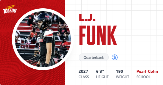 CSmithScout's tweet photo. New #Toledo Commitment: (QB) @LJ_Funk6
- Gunslinger w/ a powerful right arm (Shows zip)
- Athletic; Does good work outside the pocket
- Poised performer; Produces among contact
#Firebirds #MidTN27
#CSS #PRZTN #TNHSFB
https://t.co/3IS1DZNTix https://t.co/HND4PTrGf9