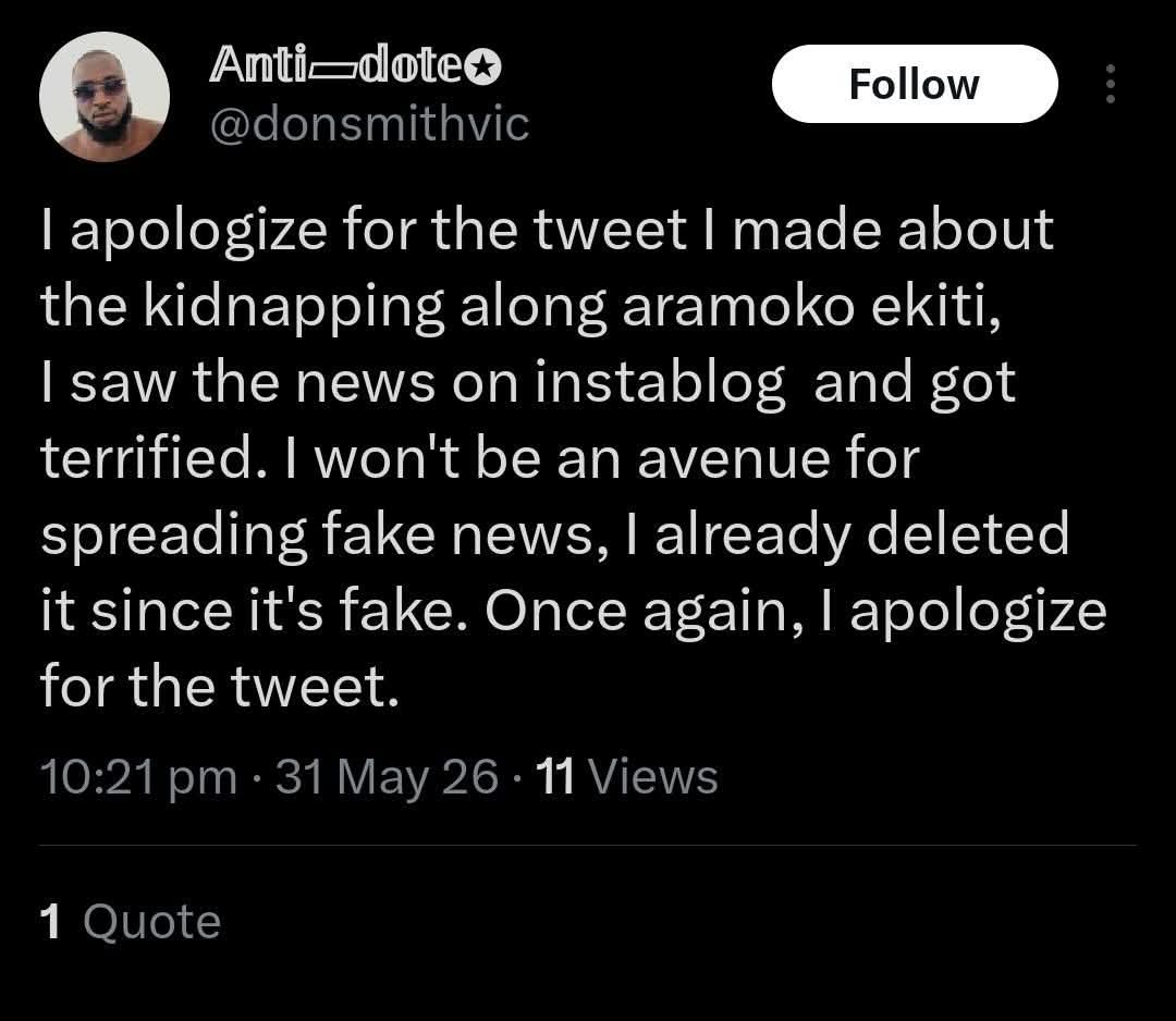 GcfrOba's tweet photo. @MohammedOl51413 @fabteee Iro ti Baye yin je 
Stop spreading fake news https://t.co/DfxTi9znqQ
