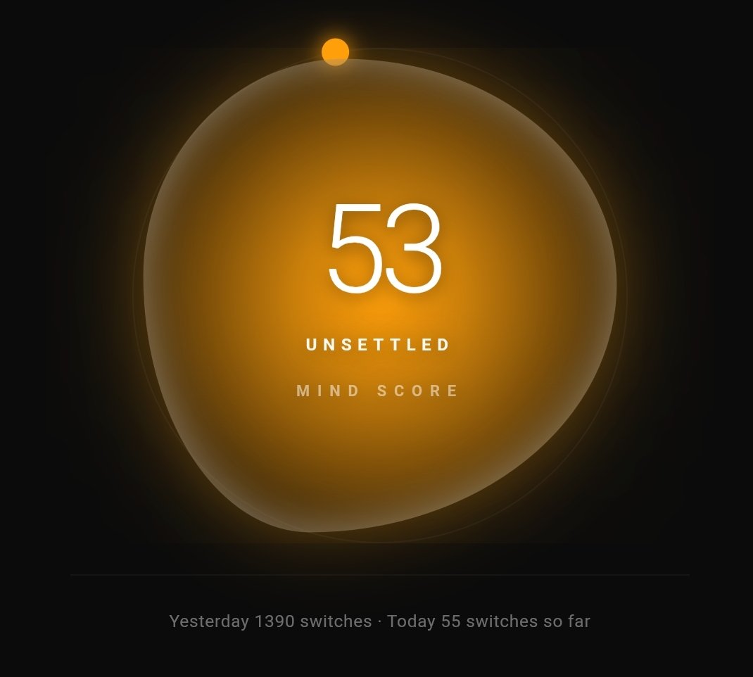OxisApp's tweet photo. I’m honestly exhausted with myself.
Today I did 55 app switches.
In just 15 minutes I did 13 switches.
My Mind Score dropped to 53 — Unsettled.
Even Claude called me out:
“Switching kept depth from forming today.”
I’m not lazy. I’m addicted to context switching.
My brain feels like it has 47 tabs open at once.
Anyone else relate?
You start one task… 8 apps later you forgot what you were doing?
OXIS + Claude are exposing my terrible focus habits in real time.
Who else is struggling with “App Hopping Syndrome” in 2026?
#Focus #DeepWork #AttentionEconomy #DigitalMinimalism #Productivity