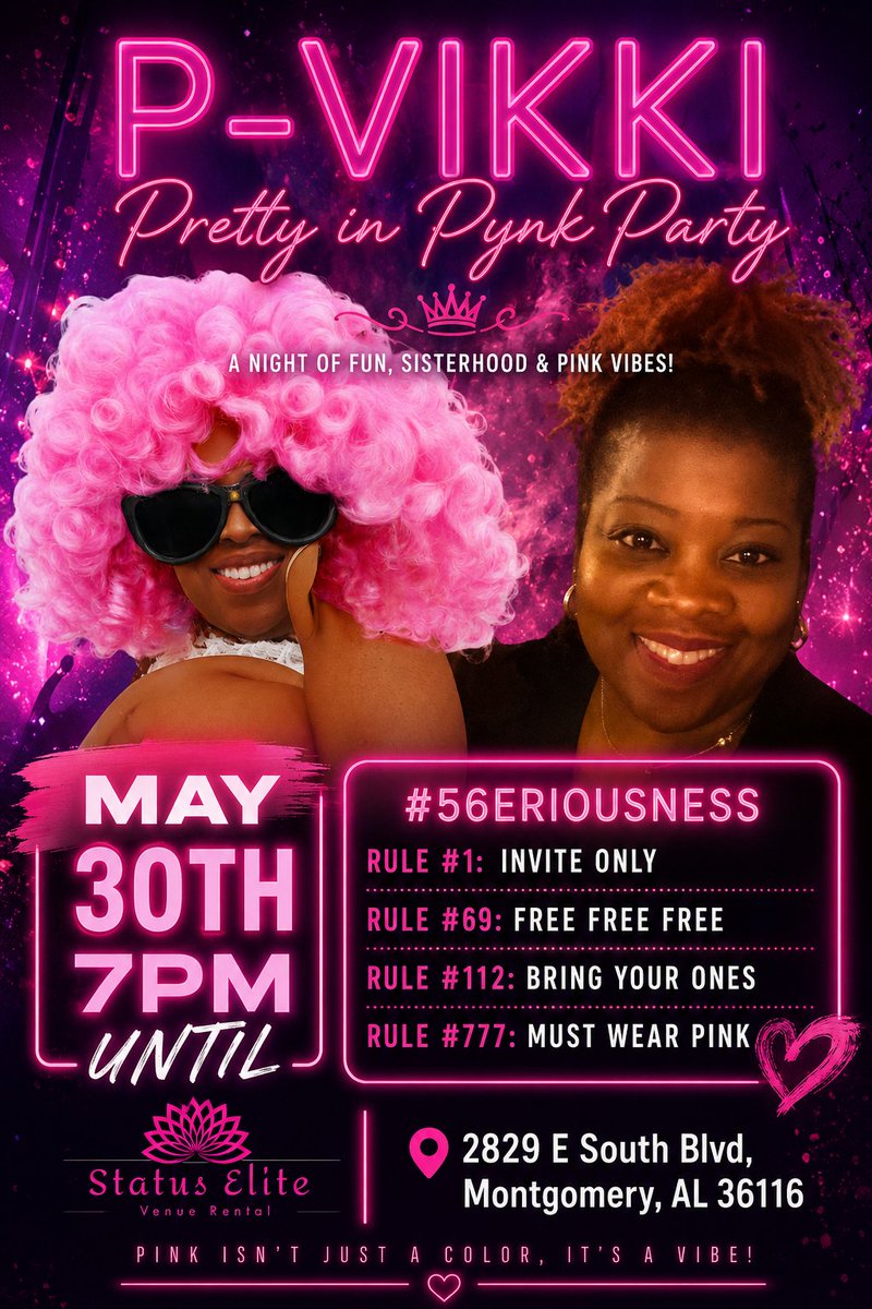 KenyaTST's tweet photo. P-Vikki's Pretty &amp; Petty Private Pynk Party was everything!! From the Party Bus to Status Elite my BossLady had a good time! Yall showed out in your Pink and yall definitely followed the rules!!!!
Hats Off #Vikkasha!
📍Montgomery, AL
#56ERIOUSNESS #Outside #TheCandyShop https://t.co/3flvAsZ7QY