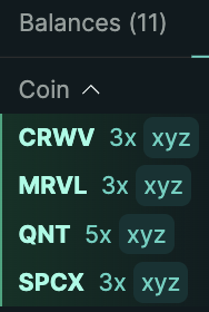 imspeculating's tweet photo. Currently long $CRWV $MRVL $QNT $SPCX

Will likely lower QNT to 3x as expecting some serious voltatility coming next week https://t.co/q0lEhg2Ykj
