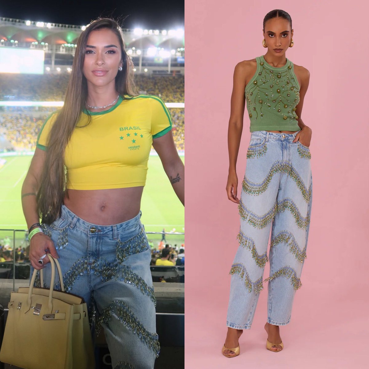 KikiMioBS's tweet photo. WAG cortada, Tainá Militão usando calça jeans PatBo e bolsa Birkin amarela https://t.co/CglLD2CPKA