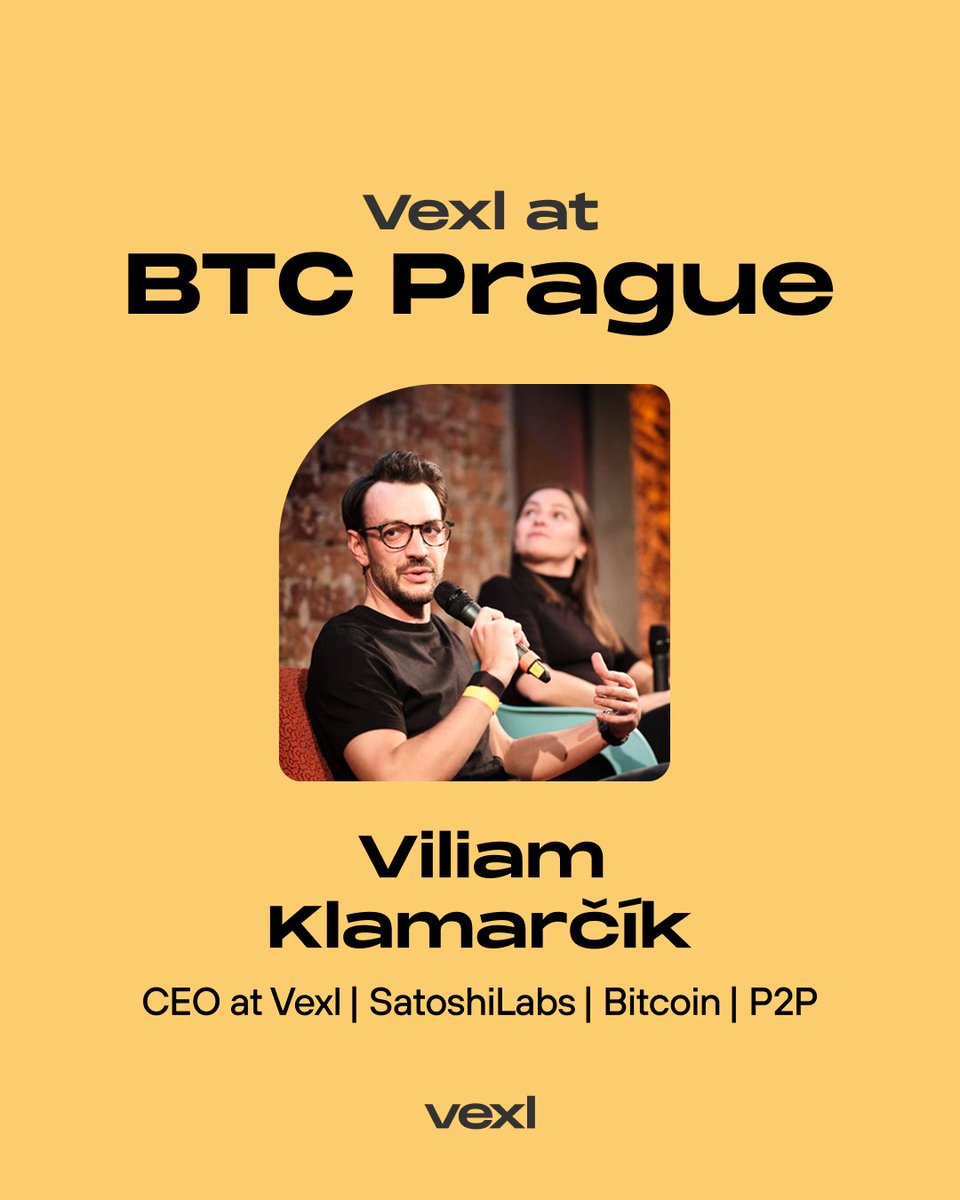 vexl's tweet photo. This year at @BTCPrague, we’re not just hanging around...

We’re building our own stage, bringing our own narrative, and our new CEO @ViliamKlamarcik to speak about the future of P2P Bitcoin.

Privacy. No KYC. Human-to-human exchange.

Come find us in Prague! https://t.co/CcIeTuhYR0