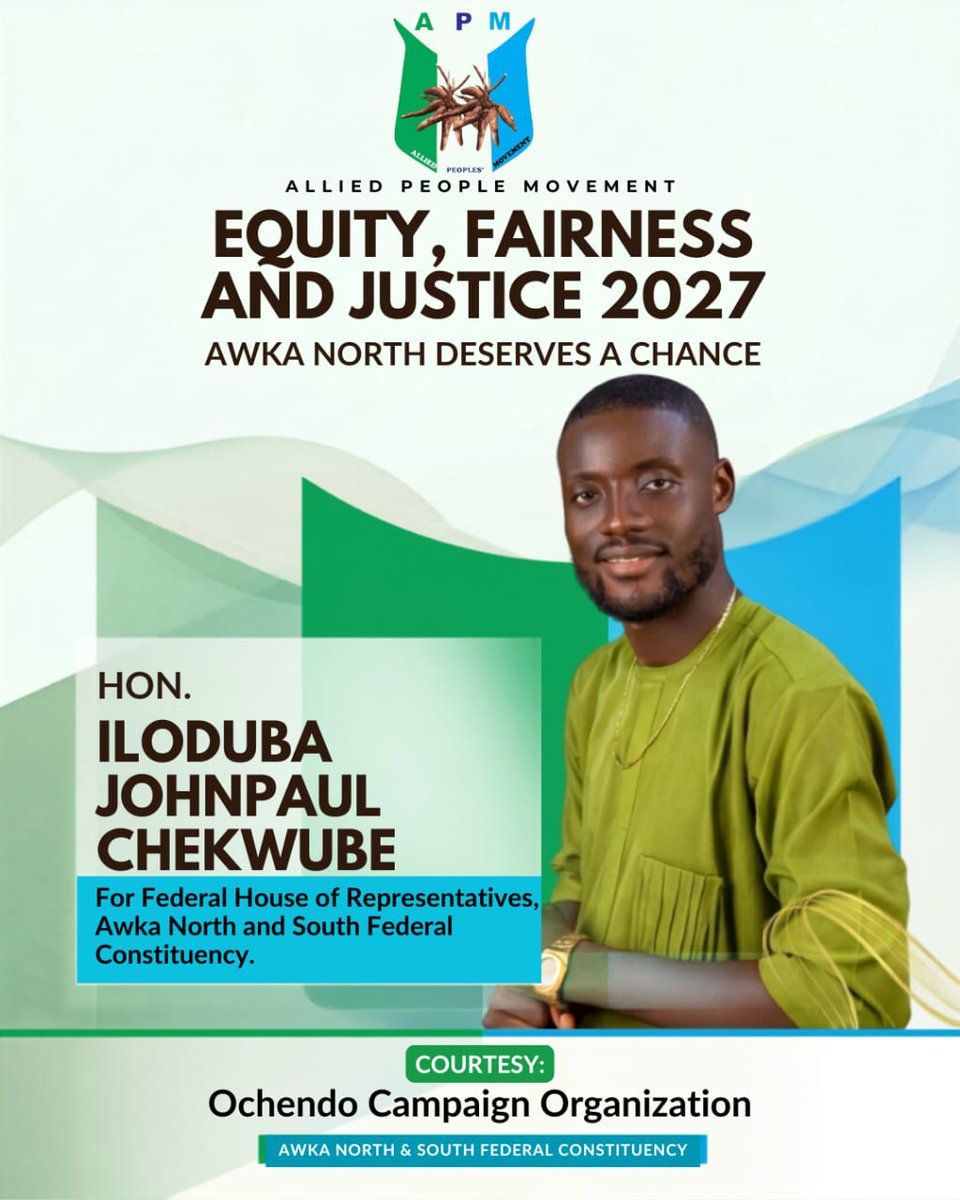 K_Butuna2217's tweet photo. AWKA NORTH AND SOUTH CONSENSUS CANDIDATE FOR THE FEDERAL HOUSE OF REPRESENTATIVES
Hon. Johnpaul Chekwube Iloduba (Ochendo) has emerged as a widely accepted consensus candidate for the people of Awka North and South. His emergence is a testament to his resilience, commitment, https://t.co/CJzgiYUDvy
