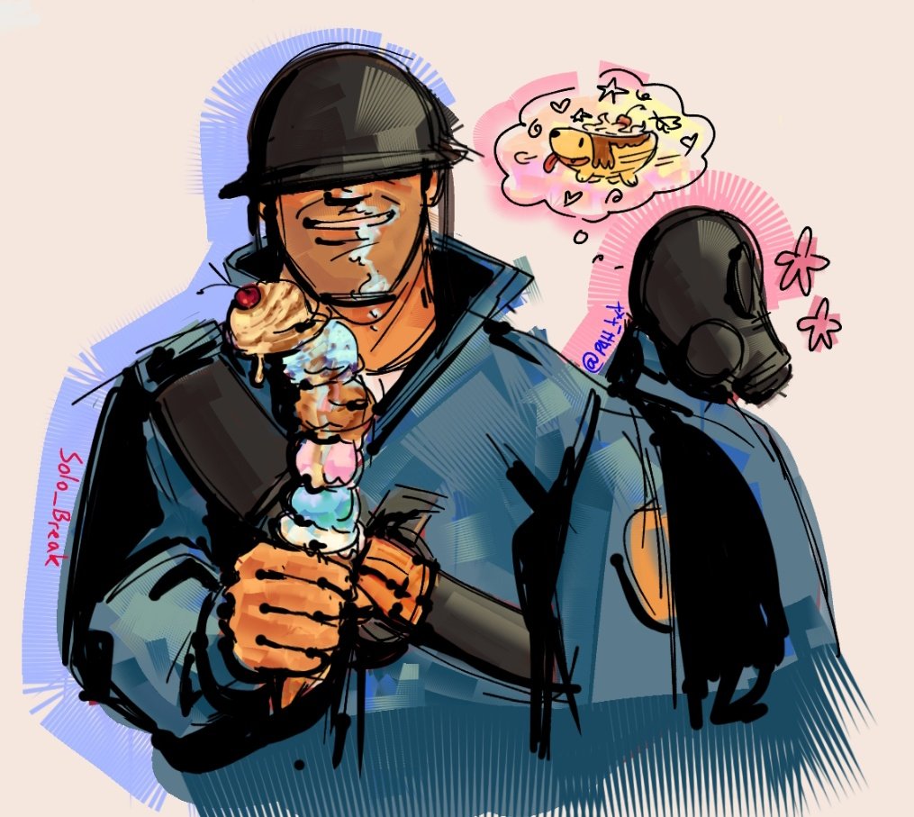 P4tt_txt's tweet photo. Soldier and pyro tagged along, banana split dog as opposed to ballonicorn on pyros mind
#tf2 #teamfortress2 #tf2soldier #tf2pyro https://t.co/KdsS6vIw8b