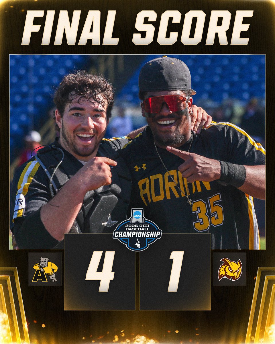 NCAADIII's tweet photo. FOR ALL THE DOGS 🙏🐶🥵

The underDOGS get it done in Eastlake! @AdrianBulldogs takes down @RowanAthletics 4-1 to advance and face @ECGulls on Monday!

#WhyD3 | #D3baseball https://t.co/XDZDziPeB8