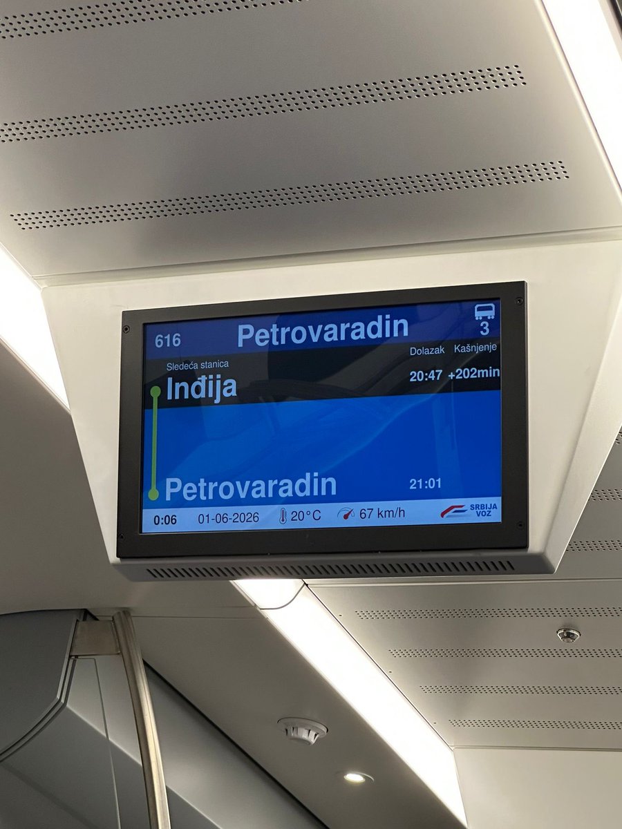 prodanoviccm's tweet photo. Спуцане милијарде наших пара у пруге и маркетинг, а брзи воз Ужице- Петроварадин касни 202 минута. Три и по сата живота остављено на станици због Вучићевог “златног доба”. Па брже се распада ова држава  него што тигар може да закасни. Дотакли смо дно, али тигар и даље копа. https://t.co/eeL6If8cKg