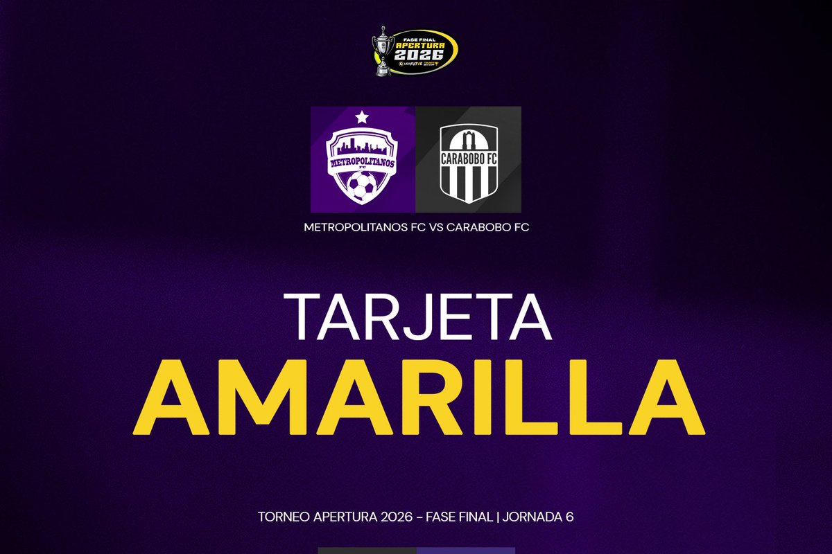 Metropolitanos_'s tweet photo. #FaseFinal  | J6| ⏱️ 56’ | 
#Metro 0-1 @Carabobo_FC 

Tarjeta amarilla para Isaac Ramírez  🟨  

#SiempreVioleta 🟣
#LigaFUTVETriunfoBet https://t.co/ns9qr5uu5e
