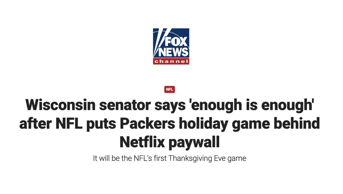 SenatorBaldwin's tweet photo. It shouldn’t take ten different streaming subscriptions and a second mortgage to watch our Packers play. Enough is enough. We need to pass my bill to stop this madness. https://t.co/UO9cSpvplW