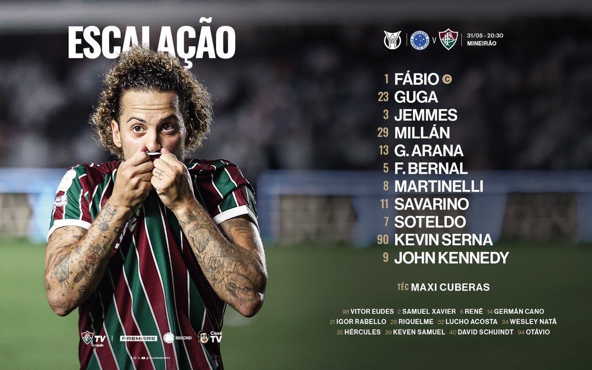 FluminenseFC's tweet photo. O #TimeDeGuerreiros está escalado para a partida contra o Cruzeiro. PRA CIMA, FLUZÃO! 🇭🇺 https://t.co/5w24GxbW9P