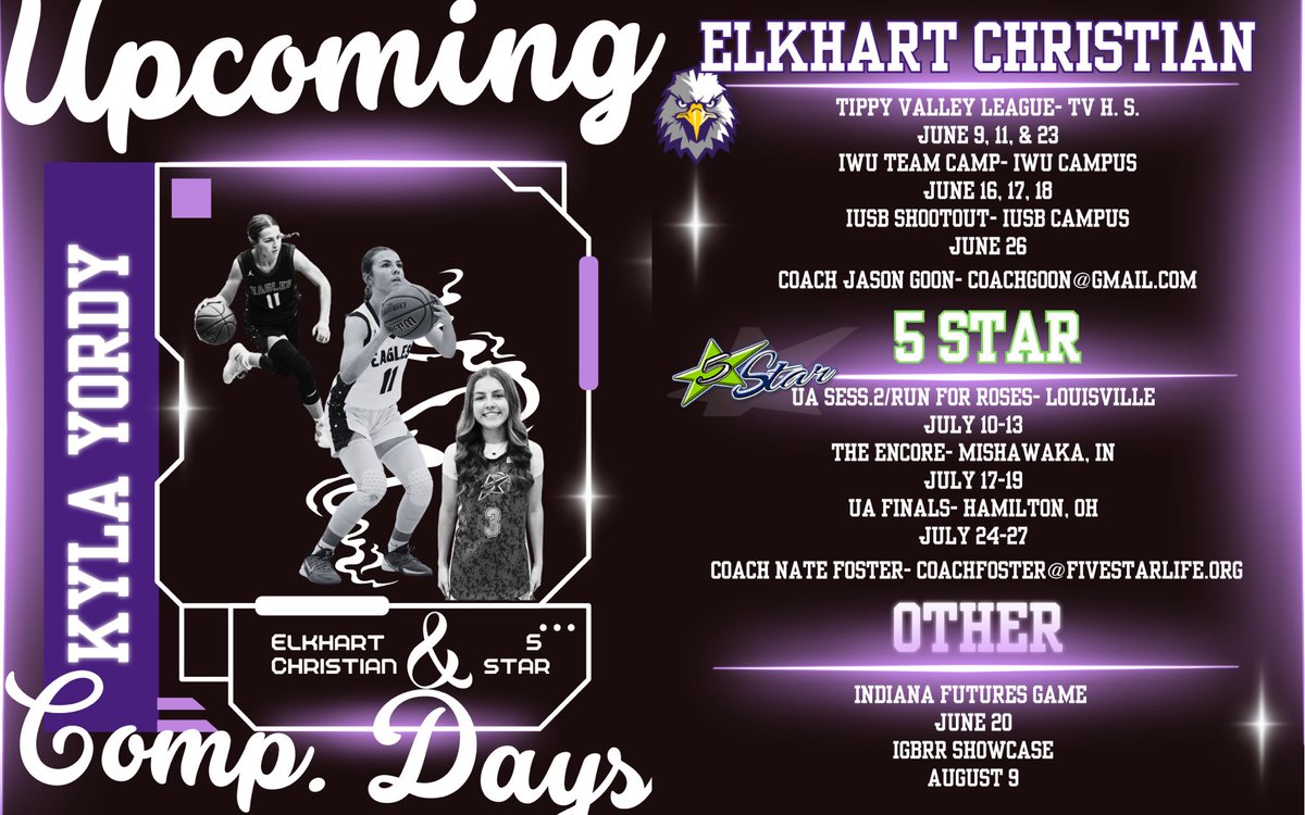 KylaYordy's tweet photo. Summer begins and basketball heats up too. Here are the locations I’ll be playing the next two months with @ECAGirlsBBall  (@jgooner21) and @FiveStar_BB (@coachfoster43). Can’t wait to compete! 🏀 @IWU_WBB @IUSBWBB https://t.co/nfPrUrz6Jv