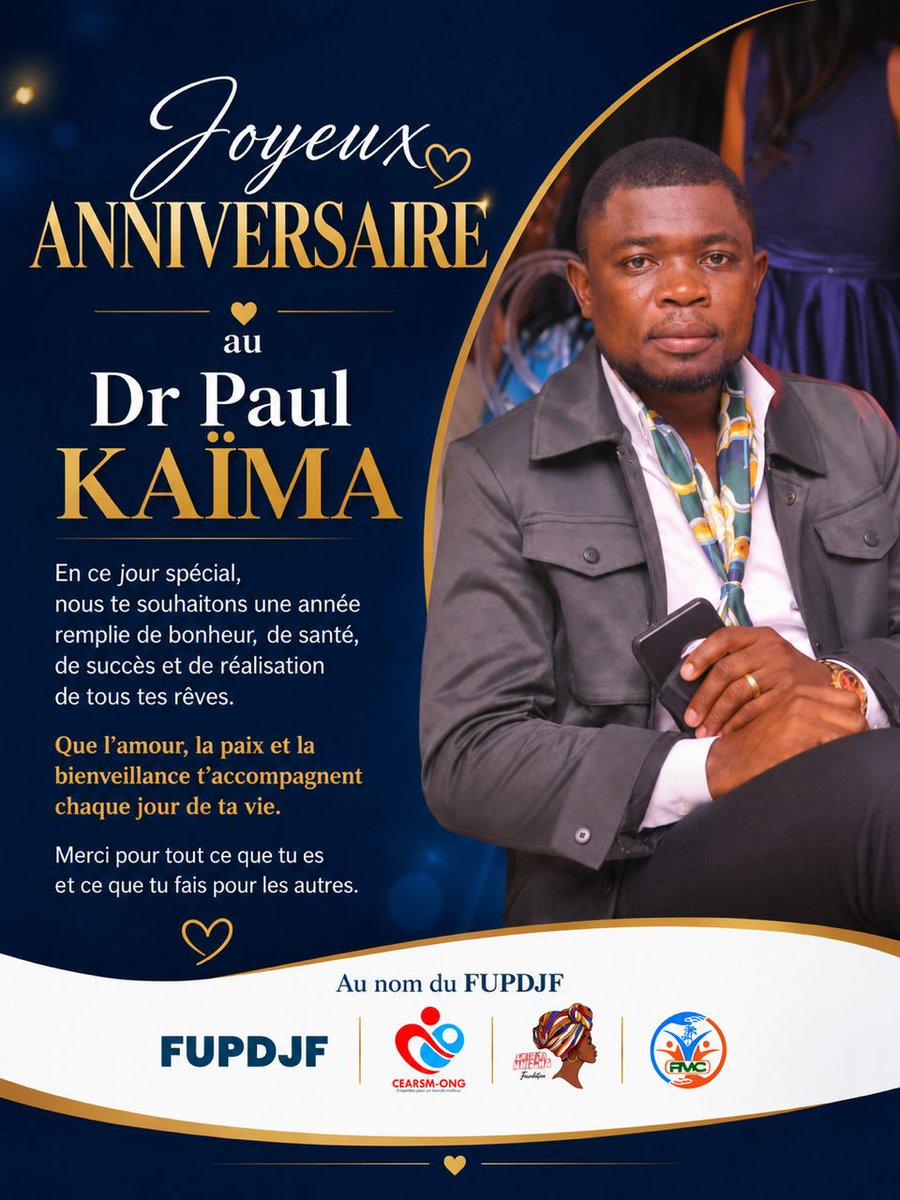 ClaireFondation's tweet photo. #NEWS_DU_JOUR: #31_MAI, naissance d'un #prodige, Monsieur le #Medical_Program_Officer Dr Paul KAIMA,
Les organisations membre du FRONT UNI POUR LA PROMOTION DES DROITS DE JEUNES ET DE LA FEMME vous souhaite un heureux anniversaire et fructueuse nouvelle année. https://t.co/Xjial0UR9u