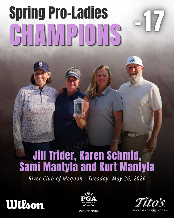 WisconsinPGA's tweet photo. ICYMI - We take a look back at the two Wisconsin PGA events from last week. 

Congrats to our champions.

Spring Pro-Ladies - Kurt Mantyla, Sami Mantyla, Karen Schmid and Jill Trider - 17-under-par 127.  Results & Recap - https://t.co/T43FfoVpCh

Assistant Professional Spring Classic - David Bach - 4-under-par 68.  Results - https://t.co/4YzmOTZSbA