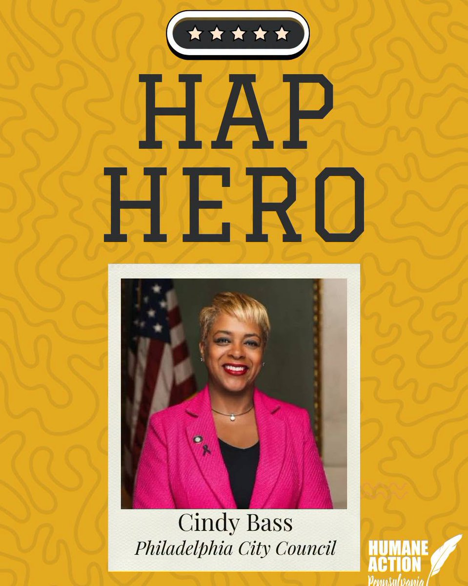 HumaneActionPA's tweet photo. Humane Action Pennsylvania is proud to name Councilmember Cindy Bass as our May HAP Hero! https://t.co/a7FcNs4gvn