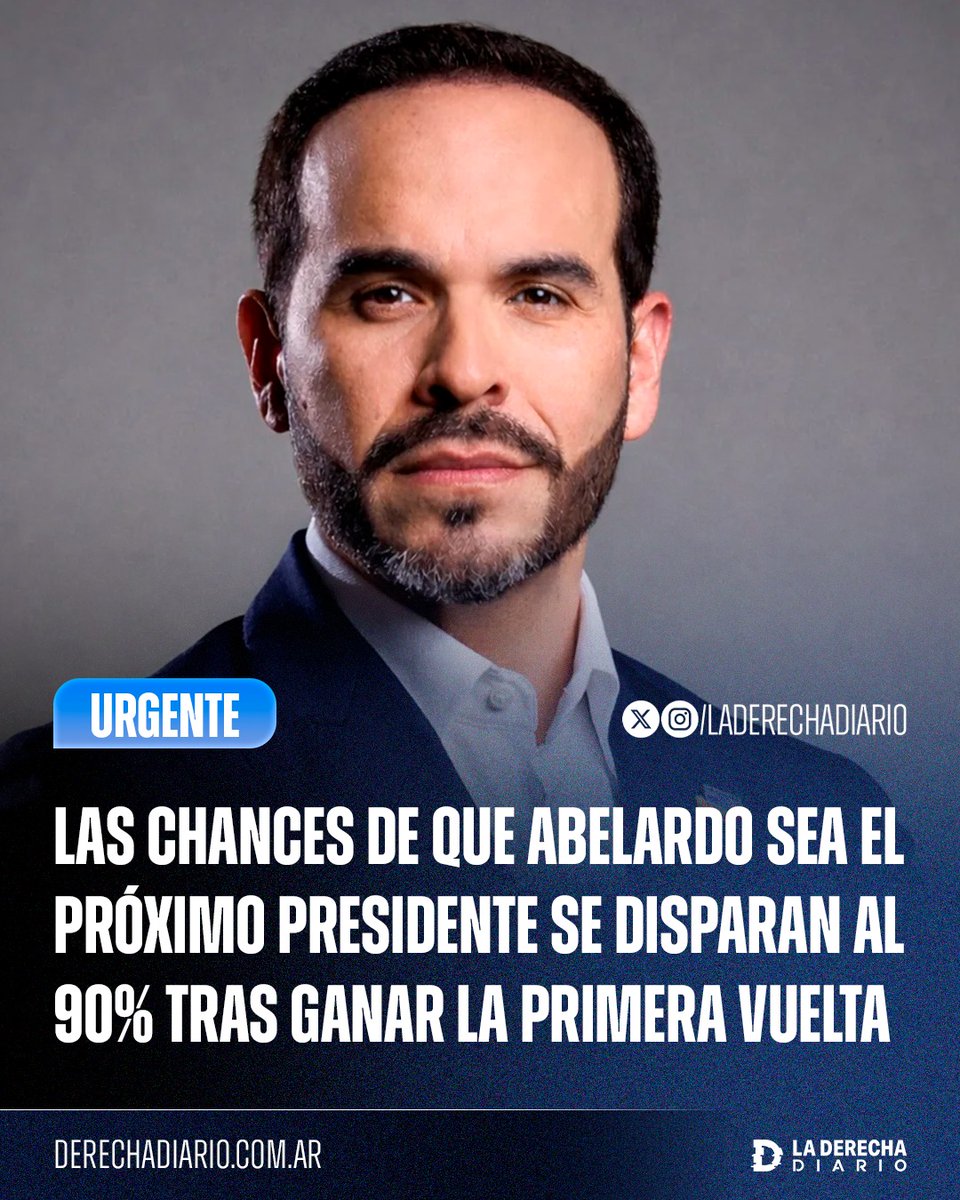 laderechadiario's tweet photo. 🚨🇨🇴 | #AHORA Las chances de que el derechista Abelardo de la Espriella se convierta en el próximo presidente de Colombia se dispararon al 90% tras ganar la primera vuelta, según las predicciones del mercado en @Polymarket.

Abelardo ahora se enfrentará al comunista lacayo de Petro, Iván Cepeda, en un balotaje previsto para el 21 de junio.