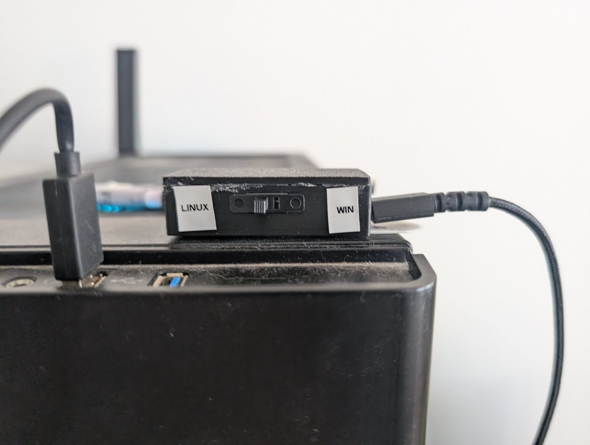 DanielF737's tweet photo. As part of my gaming on linux adventure, I decided that software boot loaders werent exciting enough, so I built a doohickey with a physical switch. Spent 4 hours on a Sunday to save 5 seconds every time my PC turns on 😅 https://t.co/IwehUVLQsA