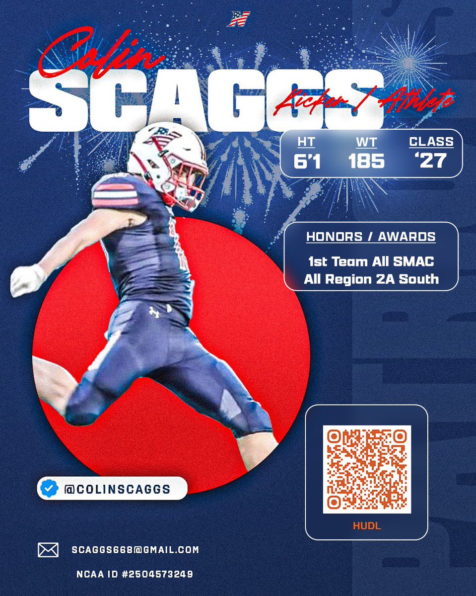 NHSPatriotsFB's tweet photo. NHSFB 2027 Athlete ‼️

🏆Colin Scaggs - @ColinScaggs 
🎥 https://t.co/VyvJtv60Xk
🔗 https://t.co/aqaQPtSi82
📝Colin is a scholarship level kicker who also plays receiver/Tight End. His game long is 45 yards and he had 19 touchbacks this past season. https://t.co/1VizvVnuUG