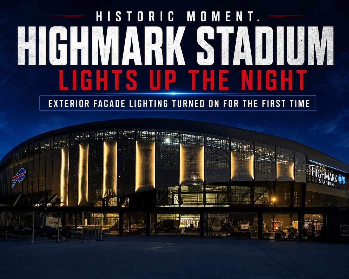 FredKilmartin80's tweet photo. A new era in Buffalo continues to come to life.

For the first time, the new Highmark Stadium exterior facade lighting lit up the night sky, giving Bills Mafia an exciting glimpse of what the future home of the Buffalo Bills will look like.

#BillsMafia #HighmarkStadium #BuffaloBills