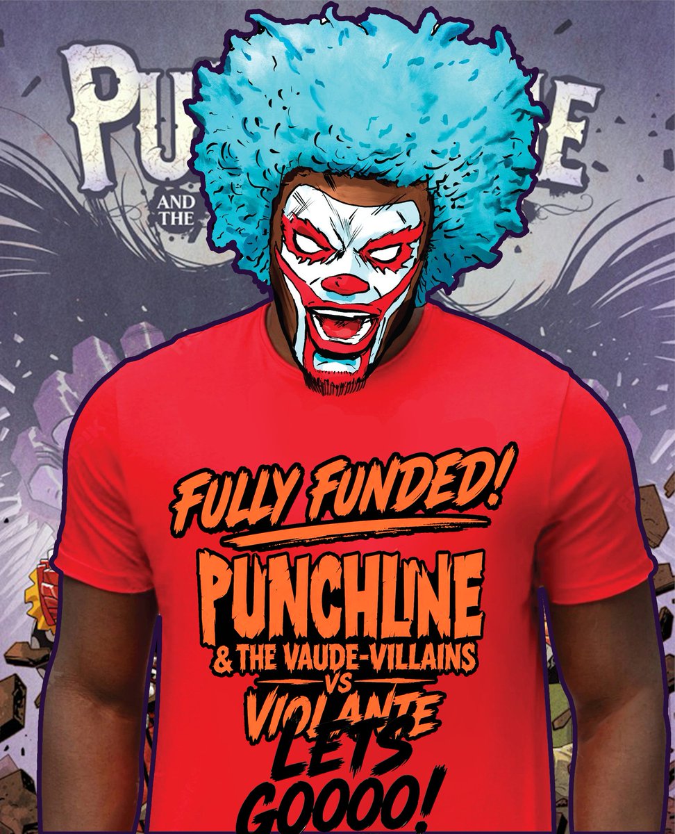 Guichety's tweet photo. Hah!  Great news again!
Punchline & The Vaude-Villains vs Violante has reached its Kickstarter funding goal! Thank you LETS GOOO!!

But we're not done yet ppl, you have a whole 30 days left to pick up a bundle. Backers are continuing to come in, and every additional pledge helps make the project even stronger. If you've already backed the campaign, thank you.

Every new backer helps us push the project even further:
https://t.co/dsRE0RGJ8u
