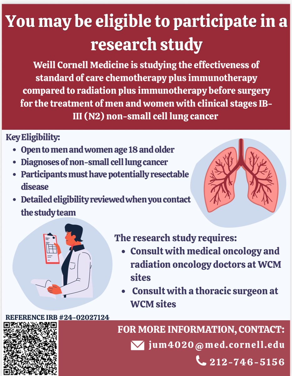 christinemphmd's tweet photo. Currently enrolling for this trial for patients w/ early stage #lungcancer featured at #ASCO26!
@WCMLungCancer 
@WCM_CTSurgery 
@wcmrad
@AltorkiNasser 
@JonVillenaMD https://t.co/7ErJxRWDoy