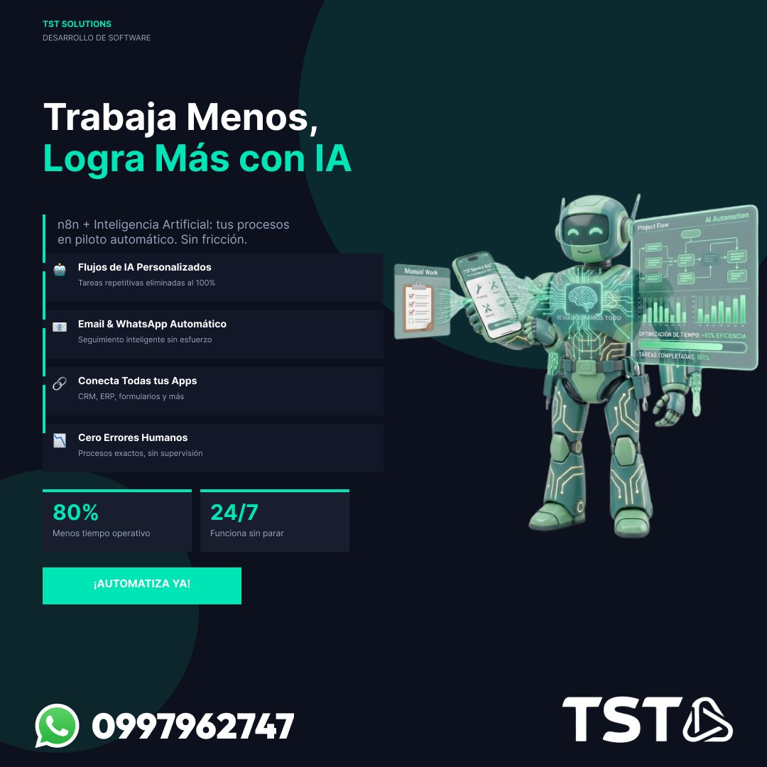 TSTsolutions_ec's tweet photo. 🚀 Digitaliza. Automatiza. Escala.

En TST SOLUTIONS llevamos empresas y emprendedores al siguiente nivel con:

💻 Desarrollo Web 📱 Apps Móviles 🤖 IA y Automatización 🛒 Ecommerce 24/7 ⚡ Software a Medida
🌐 https://t.co/EohFXmryxC 📲 WhatsApp: 0997962747 https://t.co/3QUPmRRYJ7