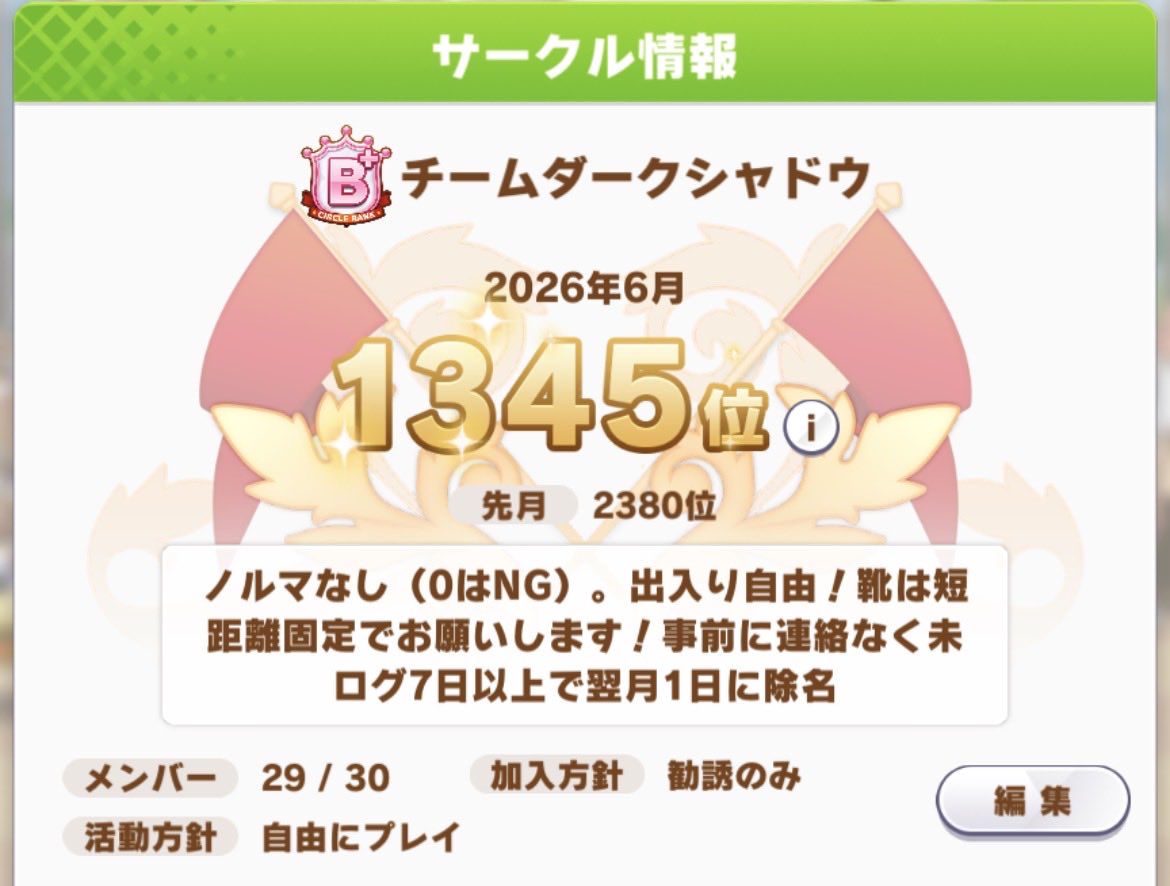 team_darkshadow's tweet photo. @ddj685_2 検索から勧誘失礼します🙇‍♂️
ノルマなし、短距離シューズ固定のB+サークルです！
ID：917854026
外部ツールなしでまったりウマ娘を楽しんでます！（お試しで入ってみるなども可能です）
もしよければご検討お願いします！😊
ご質問等ございましたらお気軽にお尋ねください！ https://t.co/TllE870jYu