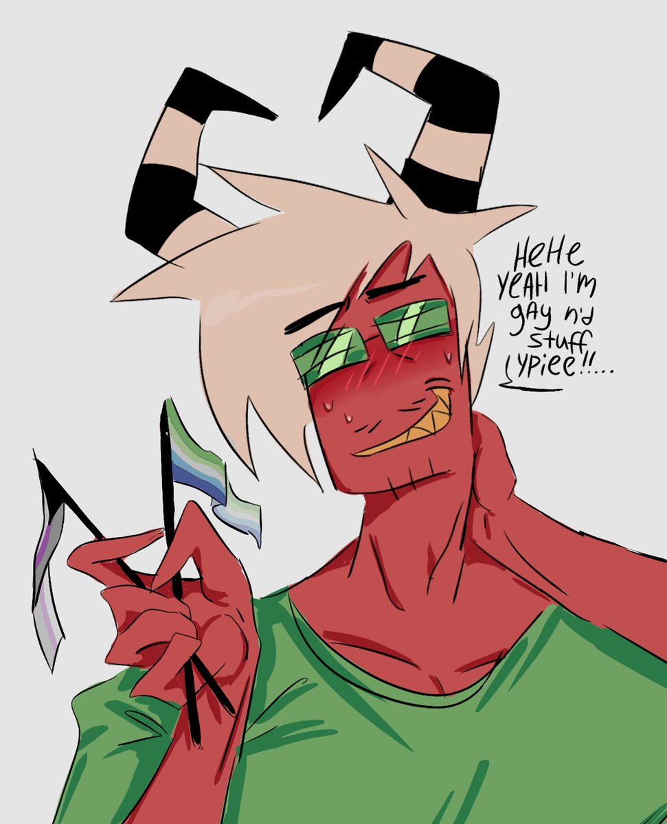 Moron__fi's tweet photo. Happy pride month u guys!! Here some lovely headcanons for ma boy 😸
#ArickBurnieBurnz #HelluvaBoss https://t.co/9GnRkFBCup