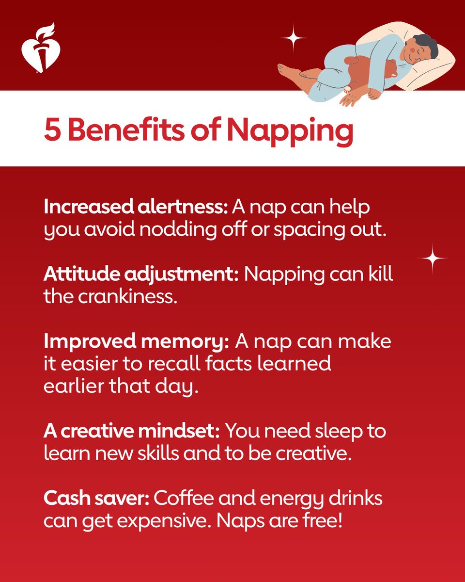 HeartNews's tweet photo. A quick snooze might be just the thing to get you out of that afternoon slump. For most of us, a 20-30 minute nap improves mood and boosts energy without interfering with nighttime sleep. https://t.co/610ST73tzv