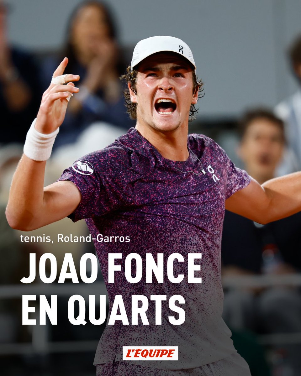 lequipe's tweet photo. Joao Fonseca s'offre Casper Ruud et se qualifie pour la première fois en quarts de finale d'un Grand Chelem
https://t.co/lXWF6s4vdJ https://t.co/ORitMppdqQ