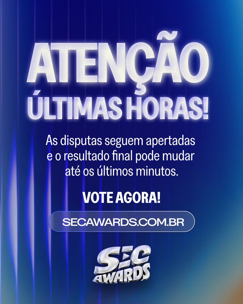 secawards's tweet photo. Restam poucas horas… 😱⏳

A disputa tá no limite no #SECAwards!

É agora ou nunca, a votação vai até às 23:59. 🔥 https://t.co/mkgTj2Ou0R https://t.co/z0L6cDMAOq