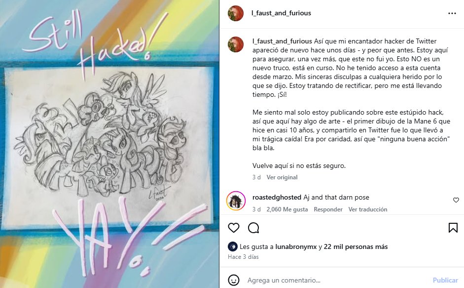 FilosofoGummy's tweet photo. Lauren Faust hizo una publicacion aclarando que aun tiene su cuenta de twitter hackeada, con esto se desmiente ese dato de paginas y grupos que decian que Faust recupero su cuenta y despues la hackearon de nuevo, esperemos que recupere su cuenta.

Fuente: https://t.co/8CiSUdrRuv https://t.co/ojwuYQ4VT3
