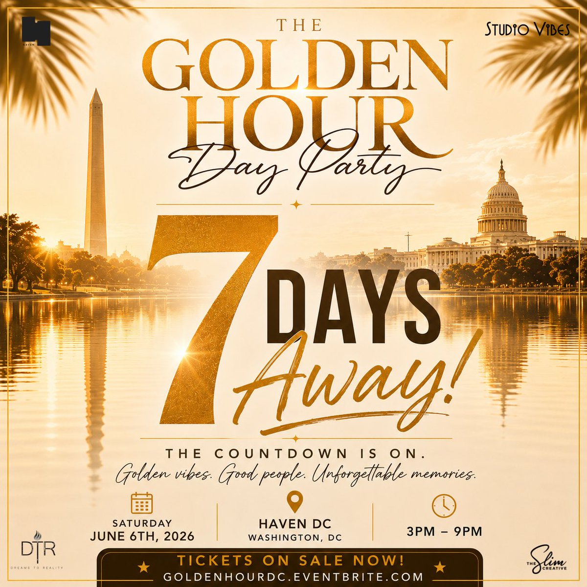 thedchaven's tweet photo. 7 days until Summer’s kick off Golden Hour Day Party ☀️🌅🌇

• Photo Installation • Neutral Colored Attire • Black Owned Lounge • 3 DJs • 

🎟️: https://t.co/nDeAWvelMi https://t.co/2X06ifryq5