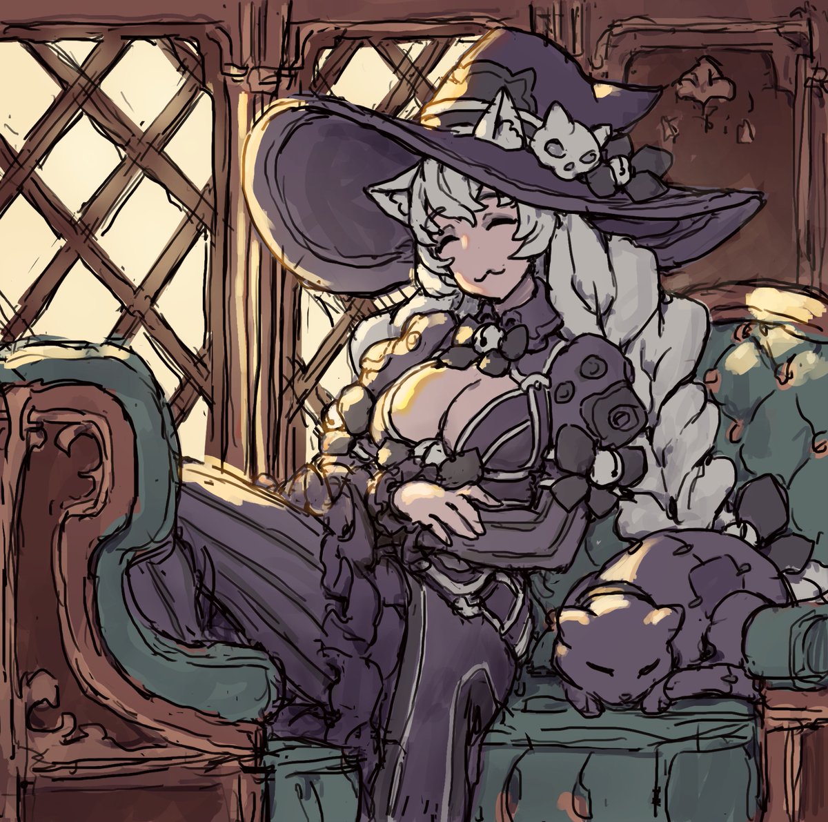 nrcgray's tweet photo. I drew my kitty cat witch (AKA nekonyancer) riding the train with her zombie cat familiar. 🚂🐈‍⬛🧙‍♀️💀 https://t.co/6JZ5byqNwg