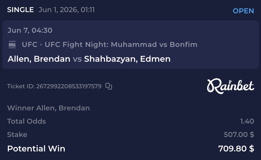 UFCReplays's tweet photo. Brendan Allen moneyline is such a easy payday https://t.co/igatzEVe4H