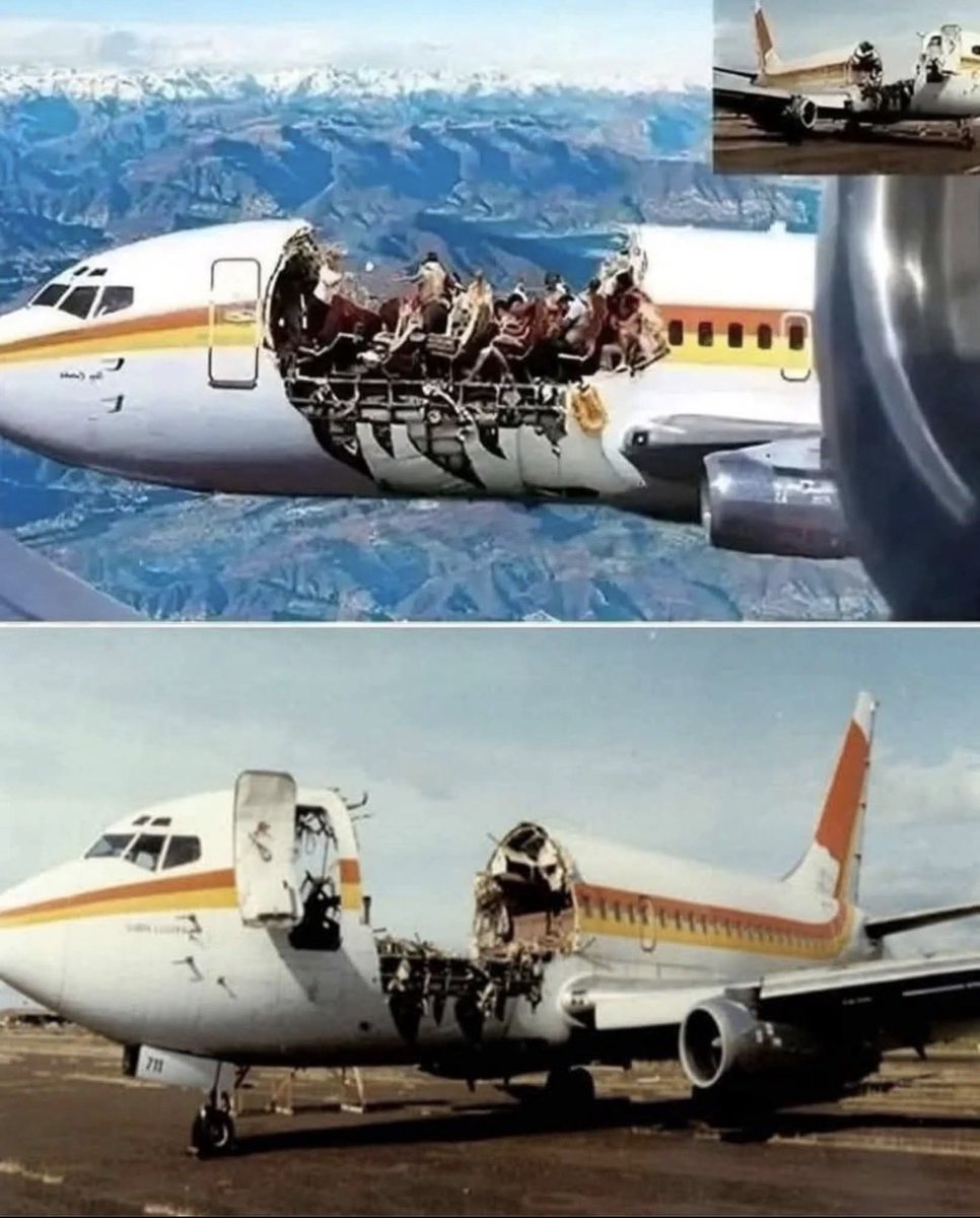 GaboAir's tweet photo. De verdad tienen miedo de que el avión se rompa y se caiga por turbulencias ? 🤔🤣

Asi quedó el Boeing 737-200 de Aloha Airlines el 28 de abril de 1988, cuando sufrió daño estructural en vuelo. https://t.co/hnrTLZjoqJ