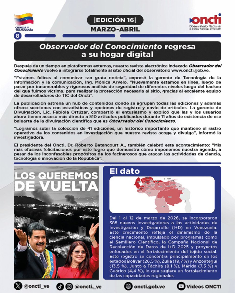 oncti_ve's tweet photo. Lee los contenidos de nuestro esfuerzo. Te invitamos a mantenerte informado de las actividades de nuestro observatorio en nuestra página web: https://t.co/KtpZhTzfId

Síguenos en nuestras redes sociales @oncti_ve (X) @oncti._ve (IG y TikTok) . https://t.co/2ChVD2SgvN
