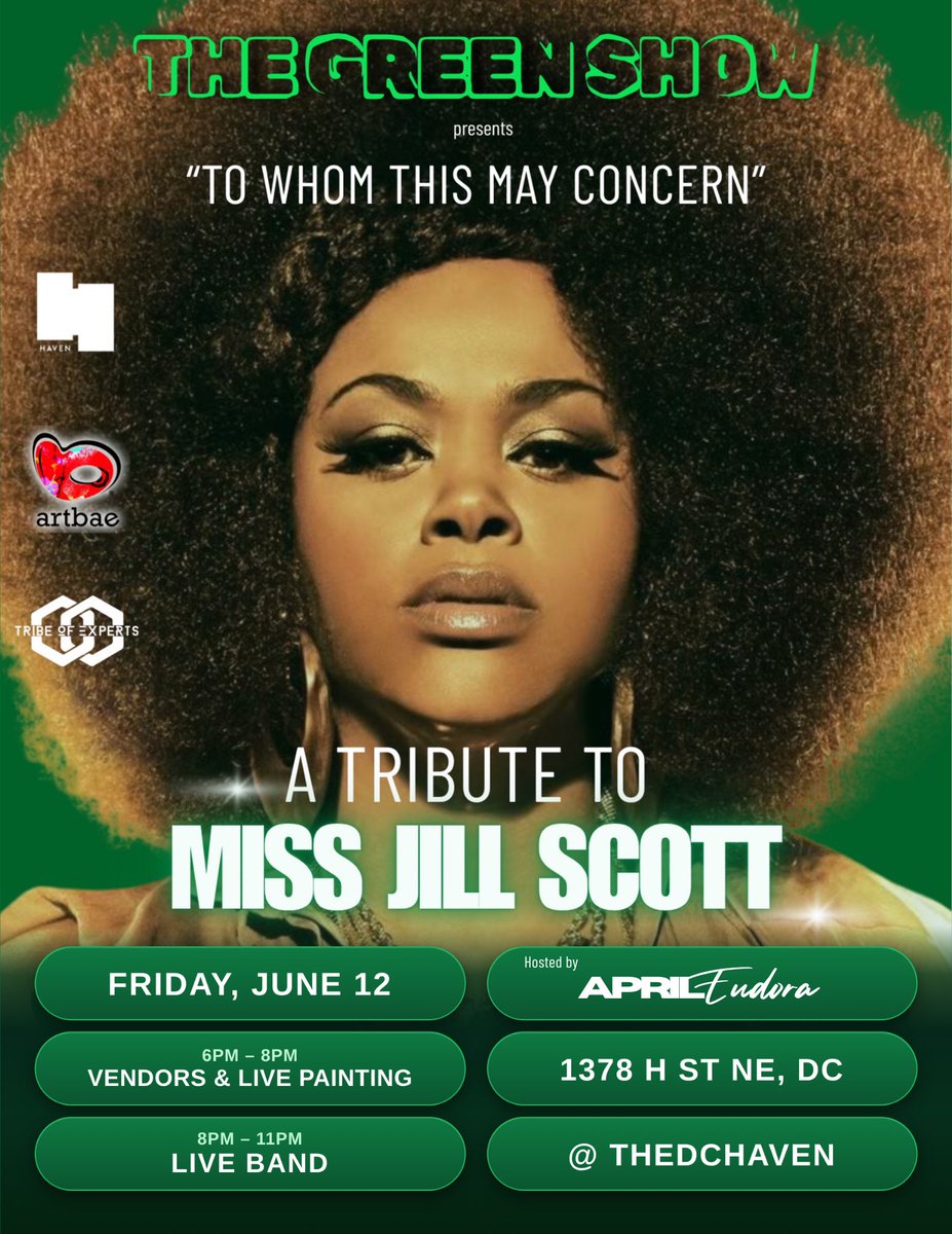 thedchaven's tweet photo. Jill Scott Tribute Night. 🎶
June 12th. Haven DC.
Live music. Live art. Full culture.

Early bird tickets on Eventbrite — going fast. 🎟️ https://t.co/KRE7q78ymu

Tag your person. 👇

#JillScottTribute #DMVMusic #LiveMusic #LiveArt #JillScott #JillyFromPhilly #DMVEvents #NeoSoul https://t.co/YNFXaCsebT