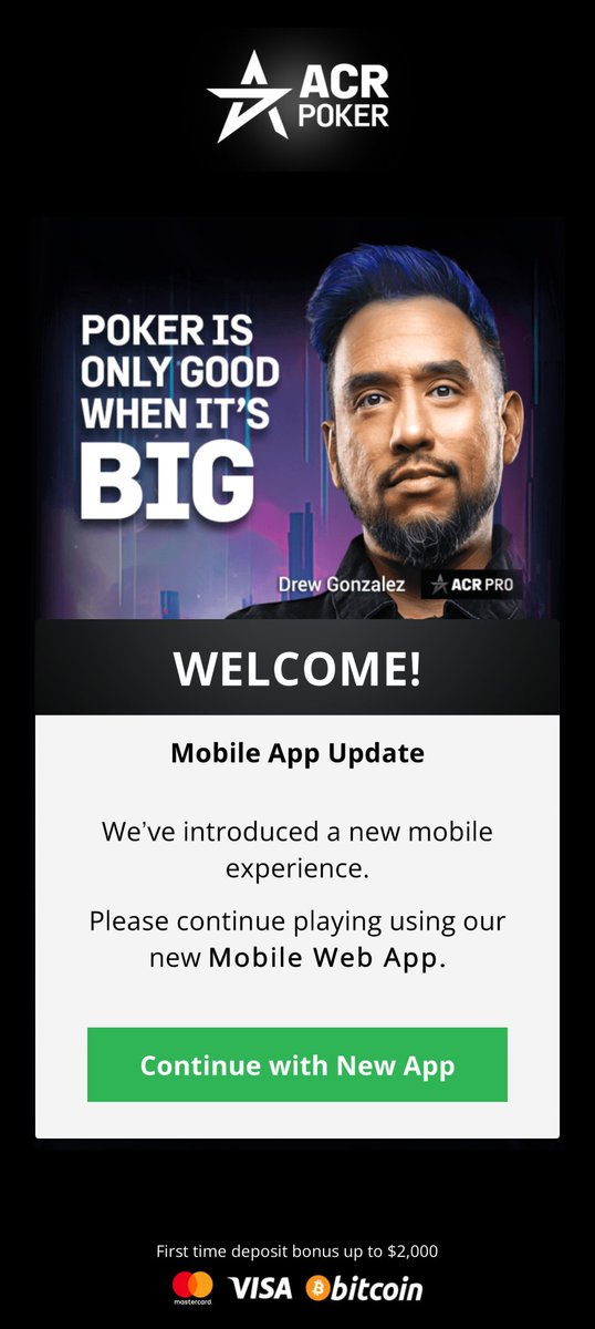 SnakeJazz5's tweet photo. Playing a 630 on my phone @ACR_POKER during WSOP.

Got kicked out mid-session.
There's a software glitch that won't bring back the app. The app leads to the page, which has no clickable links. Yikes!

@WPN_CEO @martin_zamani https://t.co/9CUns8XKSq