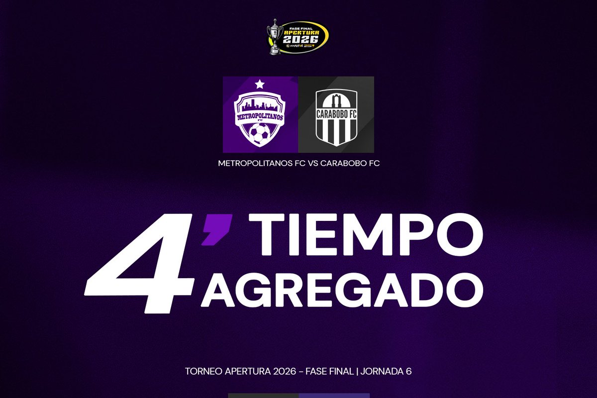 Metropolitanos_'s tweet photo. #FaseFinal  | J6| ⏱️ 90’ | 
#Metro 1-5 @Carabobo_FC 

Se jugarán 4️⃣ minutos más 

#SiempreVioleta 🟣
#LigaFUTVETriunfoBet https://t.co/9rvxjOhc2e