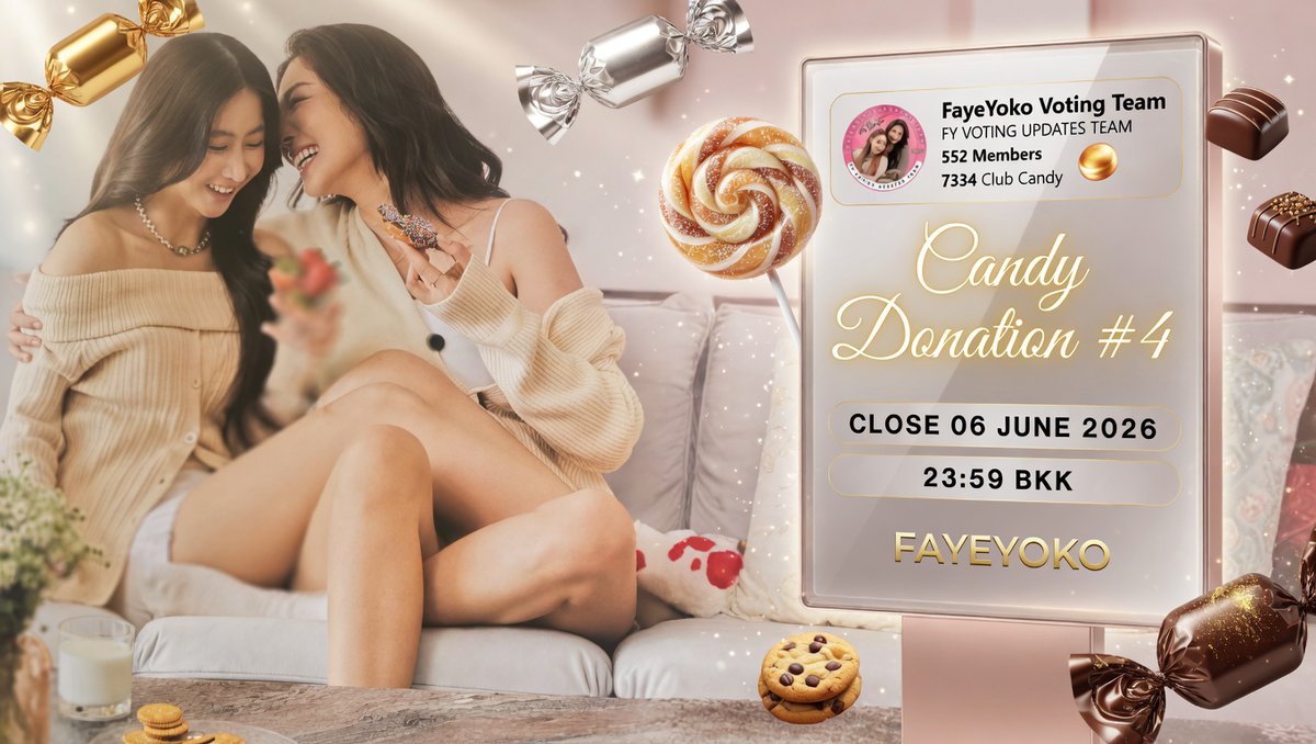 FYVotingUpdates's tweet photo. DONATION #4 IS OPEN - LET THE CANDIES FLY INTO THE JAR! 🍬🎉

Alright dear people, we're kicking off Donation #4 to secure the second LED birthday screen! 🚀

I'm absolutely shocked that over 50 people joined the club within just one day - that means you're ready to take action, and that's exactly what we're all about. United, prepared, and determined to reach our goal. 💪🔥

Just a quick reminder - our goal is 15,000 candies, and we're already almost halfway there! Not much left, right? 😏 Exactly - not much at all. We're collecting these sweet little candies with our own power. 🍯✨

So without further ado:

➡️If you're already in – drop a candy! 🍬

➡️If you haven't joined yet – hop into the club 
https://t.co/ar3yuwQlmr
and start packing candies into the jar! 🏃‍♂️🏃‍♀️

I believe in us - these birthday projects will be our success! 🙌 Yoko already has her screen, now it's time for Faye's. Let's go, you amazing people - this is YOUR moment to show your support! 💛🌟

Let's do this! 🎂🎈

#FayeYoko #ฝ้ายโยโกะ
#Babebies