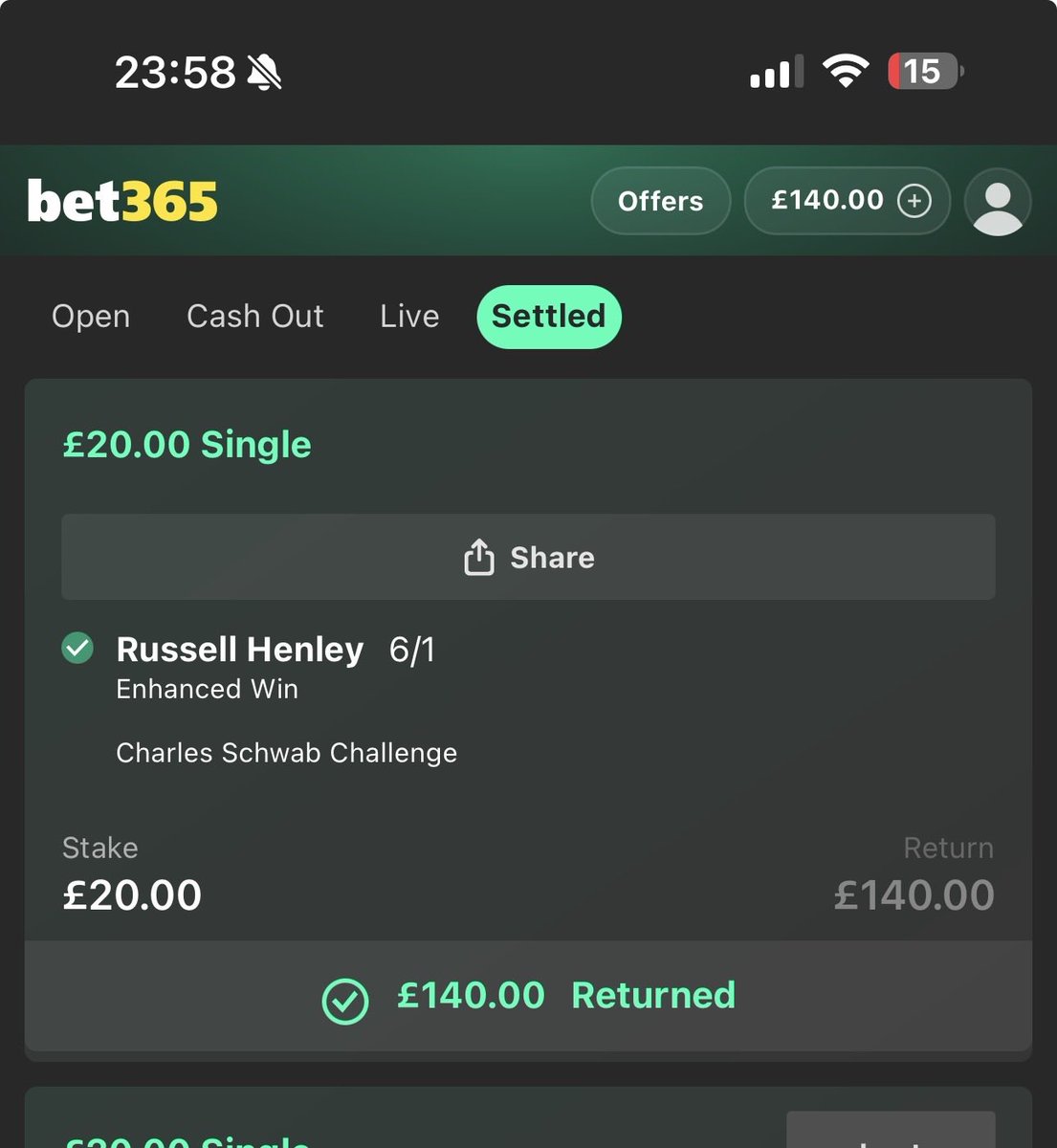 ryansracingtips's tweet photo. @brett1892 @gamblingdiary2 @qman16 @bet365 Booom finally settled thank you everyone https://t.co/dQZVDq02MI