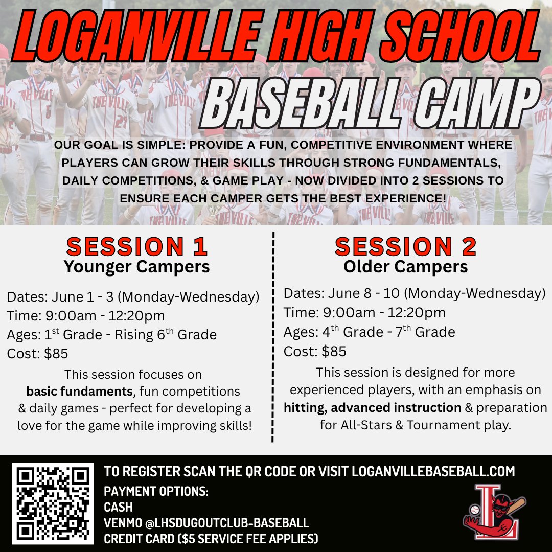LHSdevilball's tweet photo. Session 1 STARTS TOMORROW  
Loganville Baseball Youth Camp! 

https://t.co/ApqAeClg32 https://t.co/1Sr8iMIxgN