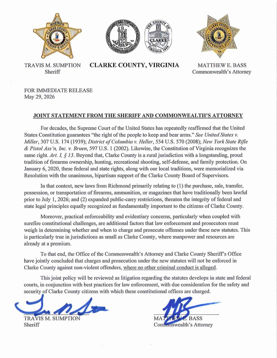 NoVA_Campaigns's tweet photo. The TENTH local Virginian Commonwealth’s Attorney has now announced he will NOT prosecute the unconstitutional gun bans and gun control laws passed by @vademocrats 

Support @VCDL_ORG @GunOwners @NFGR_Official and @NRA, fighting @SpanbergerForVA’s illegal gun bans https://t.co/isRFlo9Ih9
