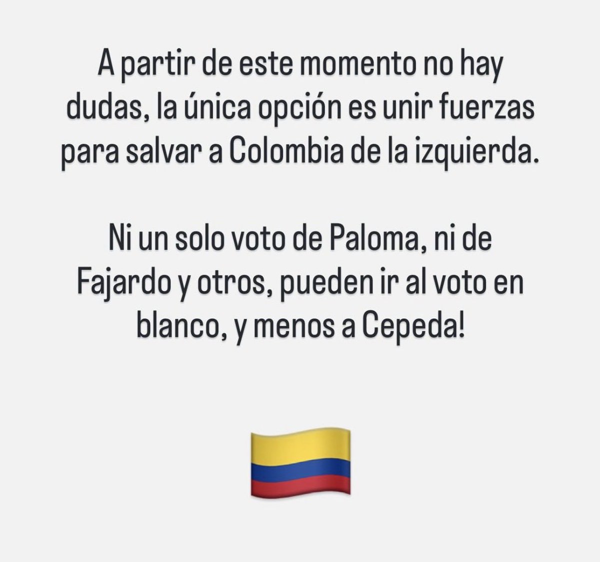 DEchavarriaV's tweet photo. Sin dudarlo un segundo, mi voto en segunda vuelta será por @ABDELAESPRIELLA y @jrestrp

💛💙❤️ https://t.co/P9EApTZ7MZ
