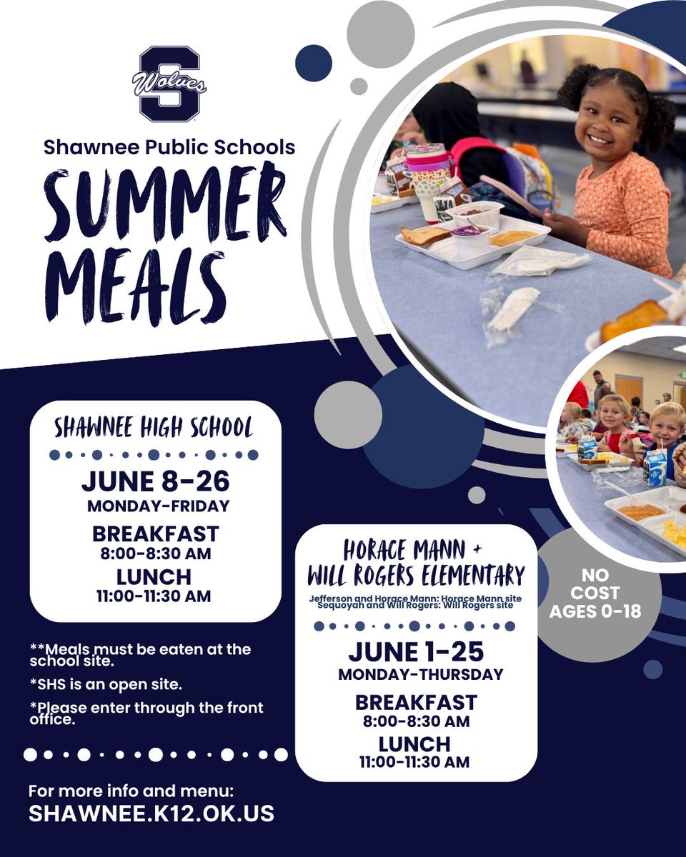 ShawneePublic's tweet photo. Summer is here, but healthy meals are still on the menu! Summer Meals are available for Shawnee Public Schools students and children in our community throughout the summer months. 

#GoWolves #ShawneeStrong https://t.co/QHqlBMT0R5