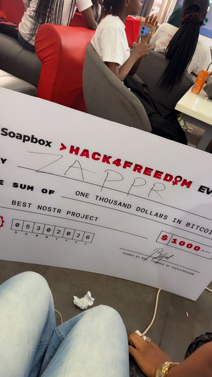 ibrahim_ashiah's tweet photo. You guyyysss!! Me and my team members @fiiknowmenal and @daradev2 didn’t only go home with intensive training and growth,Our project,@zappr_bitcoin,emerged as the winner of the “Best NOSTR Project” category!
Thanks to the entire @hack4_freedom team,@briimhd and @SoapboxTech ❤️🏆 https://t.co/2hrivxpmIP