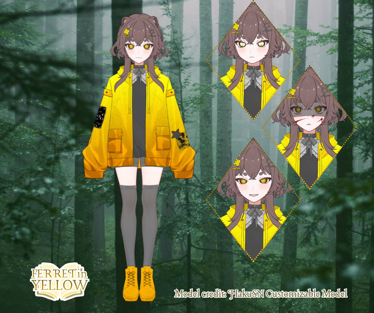 FerretinYellow's tweet photo. ⌞INTRODUCTION⌝  
📒𝒟𝑜𝓃'𝓉 𝒻𝑒𝒶𝓇 𝓉𝒽𝑒 𝓌𝑜𝑜𝒹𝓈...
✿My name is Ferret! I'm a ferret living in neverending haunted woods...
✿Fan Name: Lostlings
✿General Tag: #ferretinyellow
✿Art: #ferretincolor
✿Model: HakuSN Customizable Model

Links Below! ↓↓ https://t.co/ngjaOHXeAY