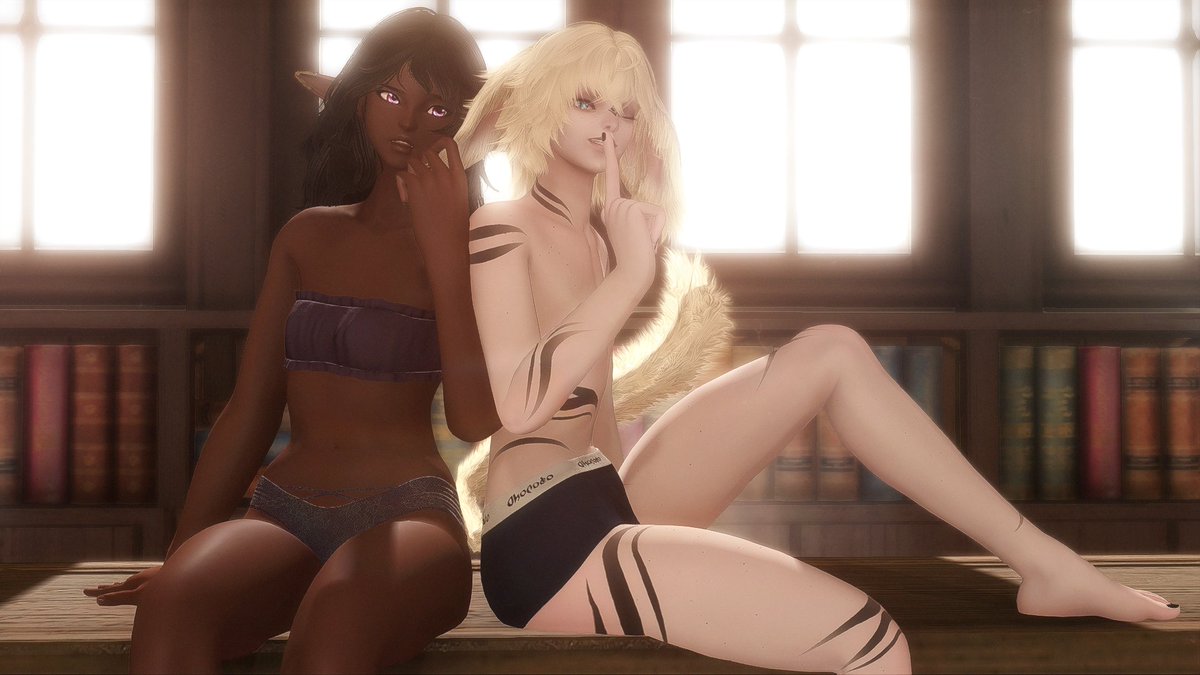 ScionOfKuranoir's tweet photo. These rarely get posted so I thought they would be cute to pose together. What a comfortable time in the library. https://t.co/oBRvrzEkKt