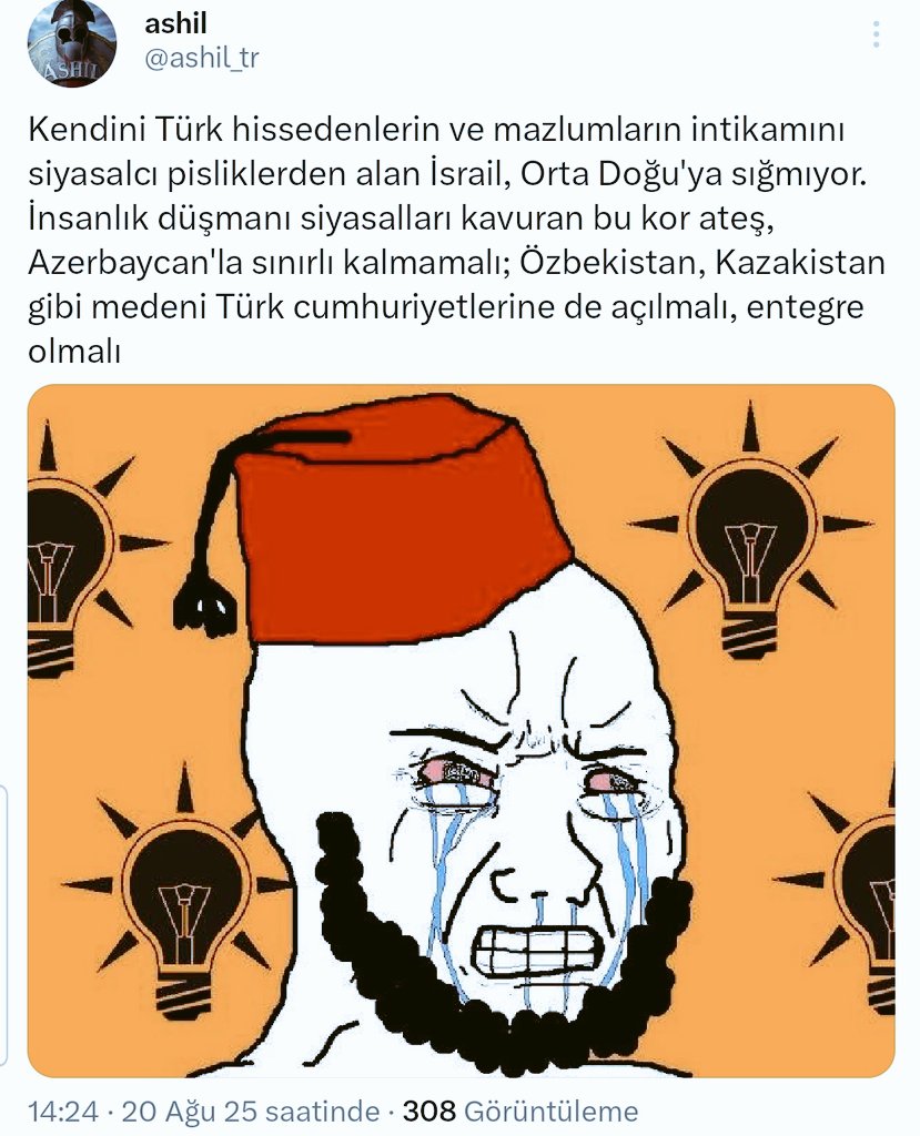 ashil_tr's tweet photo. Kürtleri muhatap kabul etmeyen İsrail, Orta Asya'ya açılarak yeni ittifaklar geliştiriyor. Siyasal İslamcı ve Kürtçü odaklardan arınmış bi Türkiye bu tabloda şimdilik yer almasa da ​İsrail-Azerbaycan, Türk Birliği'ni kurma yolunda ilerliyor. Artık "PKK=İsrail" yalanı yenmiyor https://t.co/5rgEN13nLl